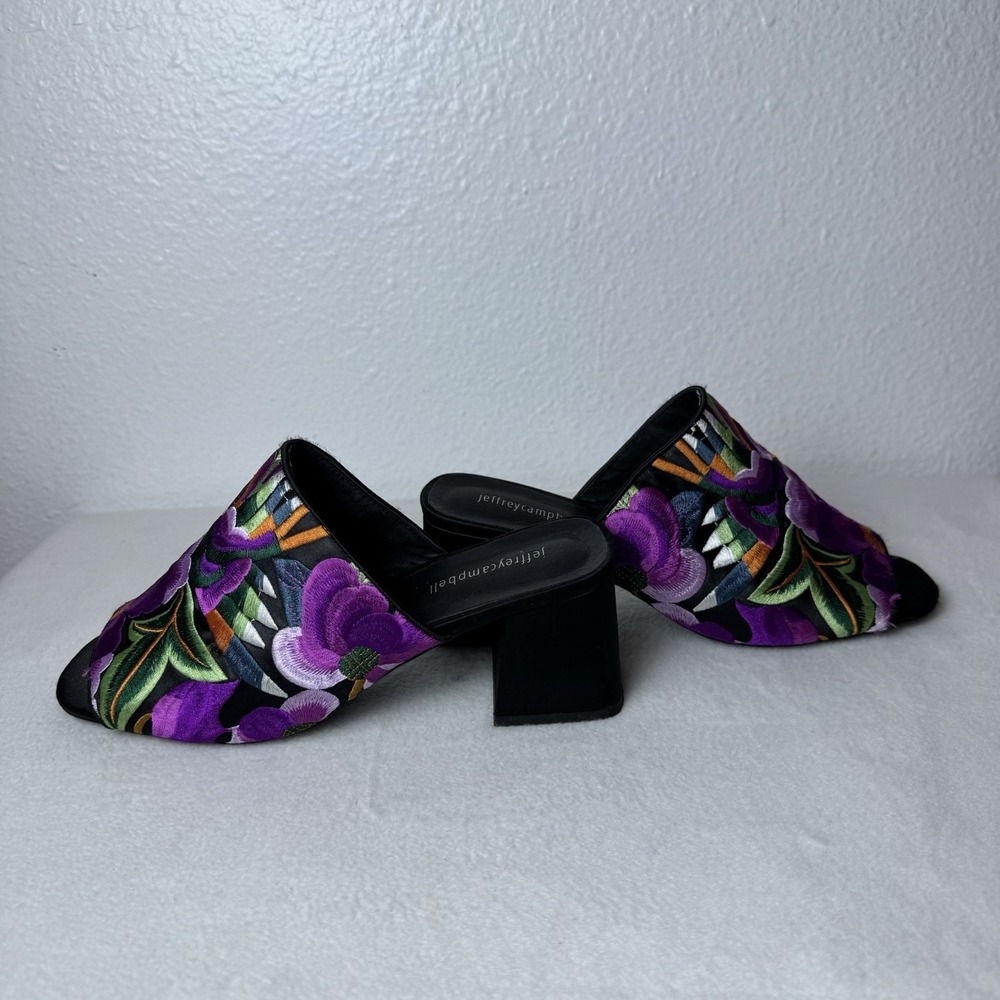 Jeffrey Campbell Floral Bird Embroidered Mules Heels Women's 10 Boho Purple - Picture 12 of 14